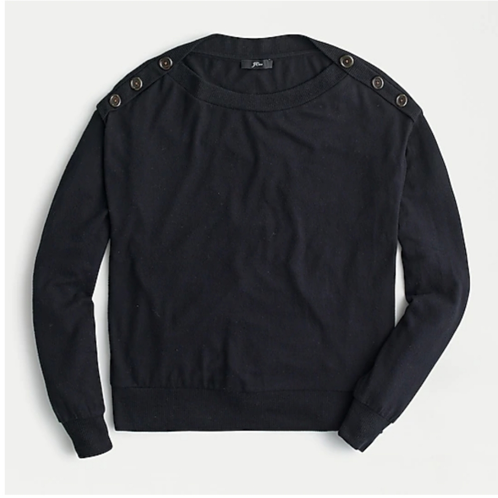 NWT J.Crew Black Supercozy Button Shoulder Top M